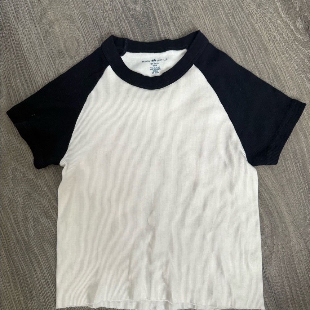 Brandy Melville Black and White Raglan Tee
